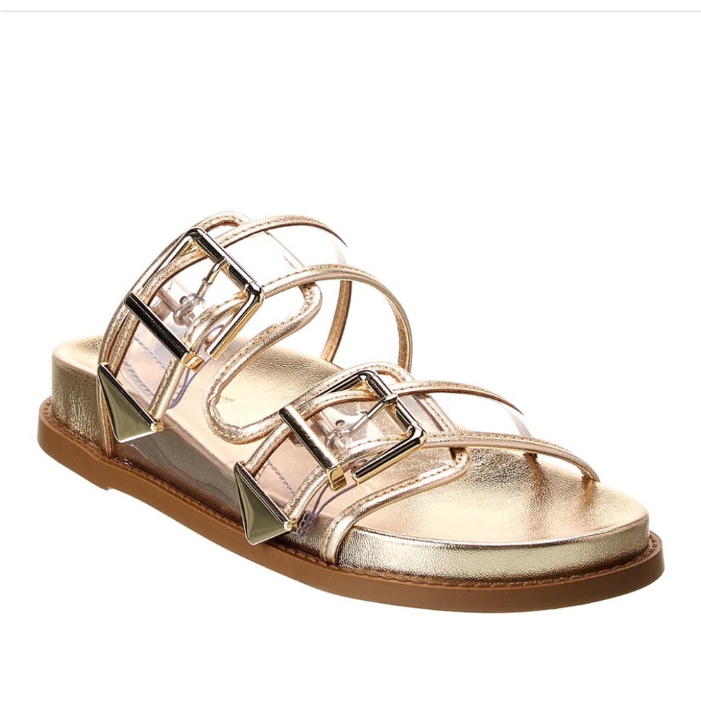 Shultz metallic / clear metal leather slide sandal size 5.5